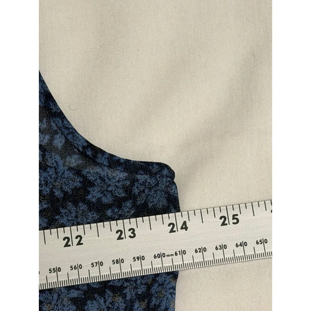 Michael Kors Navy Blue Floral Mixed Media Sleeveless Top Blouse 1X